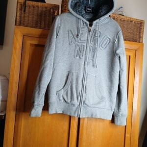 Aeropostale Men's Gray Full-Zip Sherpa-Lined Hoodie